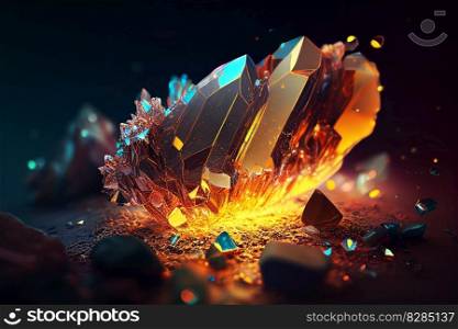 Colorful mineral isolated on dark background. Ai generated.