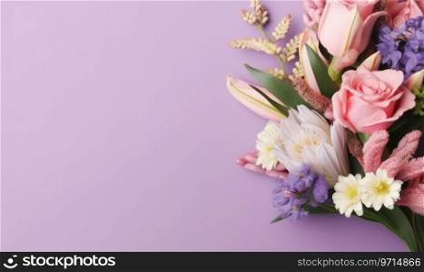 Colorful mixed flowers creating a lively visual against a purple backdrop. AI Generative. Colorful mixed flowers creating a lively visual. AI Generative