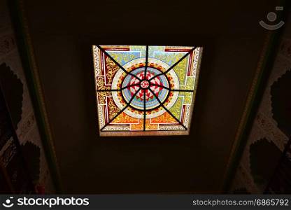 Colorful mosaic stained glass. Interior design