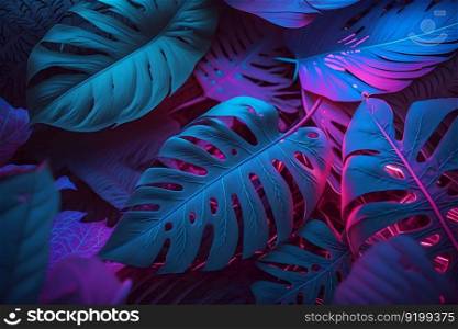 Colorful nature concept, Neon colorful of tropical leaves with neon frame, Leaf of plant, Creativity and design. Neural network AI generated art. Colorful nature concept, Neon colorful of tropical leaves with neon frame, Leaf of plant, Creativity and design. Neural network AI generated