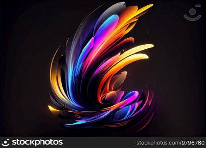 Colorful neon bacground, swirls of light over black. Colorful neon bacground