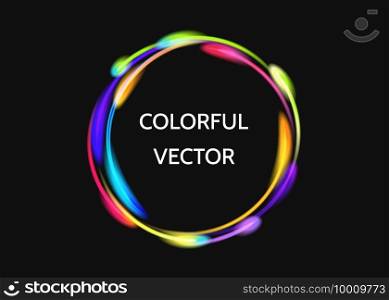 Colorful  neon circle lights effect  on black  background. Shining  magic flash energy beams. Abstract  multicolored  ring. Comet trails.  Vector  banner template.