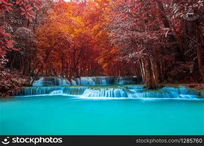 colorful of imagine tropical waterfall and blue lagoon