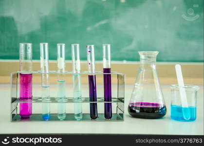 colorful of liquid in test tube in laboratory