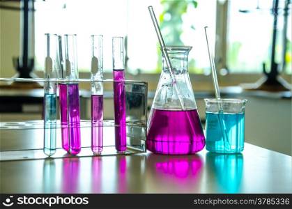 colorful of liquid in test tube in laboratory