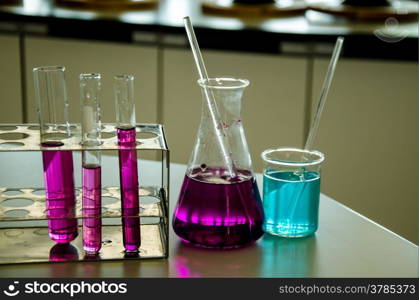 colorful of liquid in test tube in laboratory