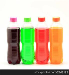 colorful of soft drink bottles isolated on a white background