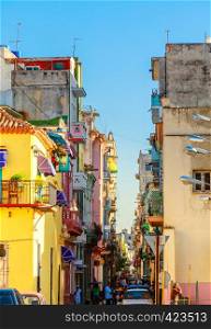 Colorful old houses along the street in old Havana city center, Cuba