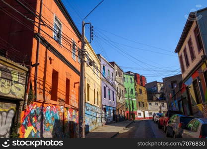 Colorful old houses in valparaiso city, Chile. Valparaiso cityscape, Chile