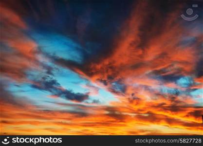 Colorful orange and blue dramatic sky with clouds for abstract background