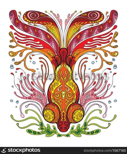 Colorful ornamental fantasy fish. Vector abstract vector contour illustration isolated on white background. Stock illustration for adult coloring, design, print, T Shirt, decoration and tattoo.. Fish colorful vector