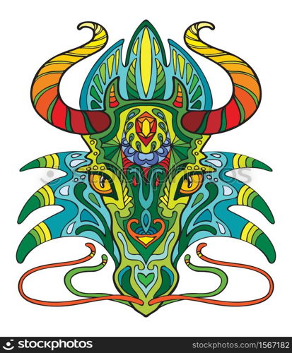 Colorful ornamental portrait of dragon. Vector decorative abstract vector contour illustration isolated on white background. Stock illustration for adult coloring, T Shirt, design, print, decoration and tattoo.. Dragon coloful vector