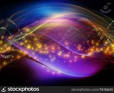 Colorful Oscillation. Optical Flow series. Composition of color lines and lights isolated on black background on theme of technology, design and education