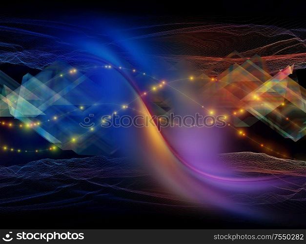 Colorful Oscillation. Optical Flow series. Composition of color lines and lights isolated on black background for projects on technology, design and education