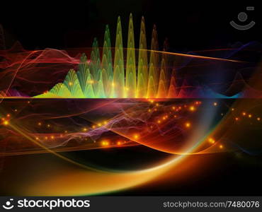 Colorful Oscillation. Optical Flow series. Design composed of color lines and lights isolated on black background as a metaphor for technology, design and education