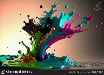 Colorful paint splash background. Abstract liquid paint texture background. AI. Colorful liquid paint splash abstract background.AI