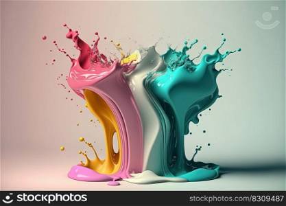 Colorful paint splash background. Abstract liquid paint texture background with copy space. Colorful pastel paint splash abstract liquid background, copy space