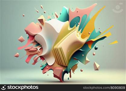 Colorful paint splash in form of geometric swirl. Abstract liquid paint texture background with copy space. Creativity concept. AI. Colorful pastel paint splash abstract liquid background. AI