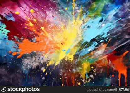Colorful paint splashes background texture created with generative AI technology