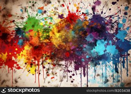 Colorful paint splashes background texture created with generative AI technology