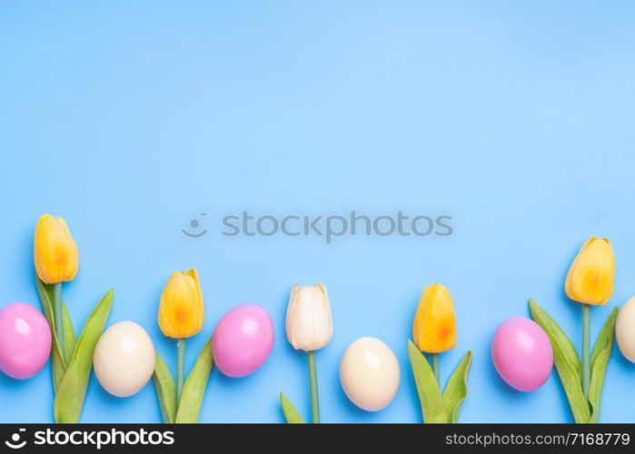 Colorful painted Easter egg on the top view