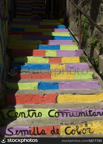 Colorful painted stairway, Valparaiso, Chile