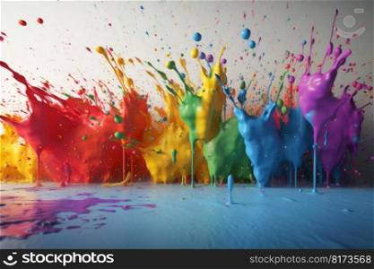 Colorful painting splashes. Drop flow wave. Generate Ai. Colorful painting splashes. Generate Ai