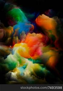 Colorful paints interplay on black canvas on the subject of creativity, imagination, inner world and art