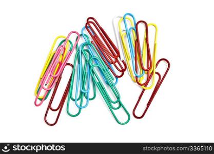 Colorful paperclips isolated on white backgorund