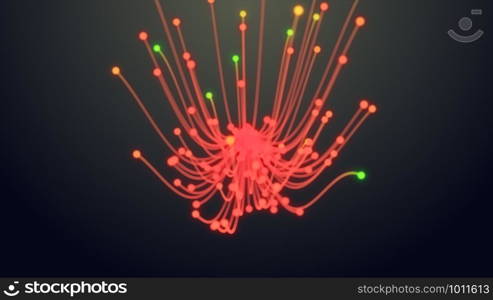 colorful particle line, Glowing lines and light particles on dark animation 3D rendering