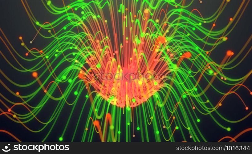 colorful particle line, Glowing lines and light particles on dark animation 3D rendering