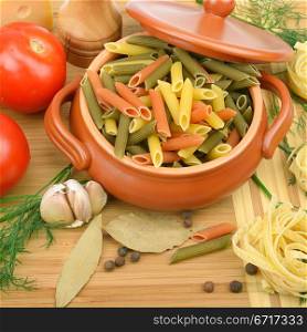 colorful pasta and fresh vegetables