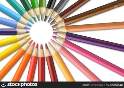 Colorful pencil crayons on a white background