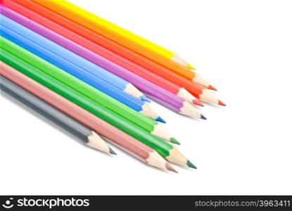 colorful pencils close-up on white
