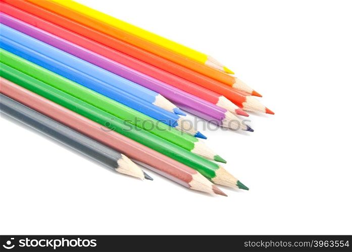 colorful pencils close-up on white background