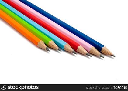 Colorful pencils on a white background, with clipping path
