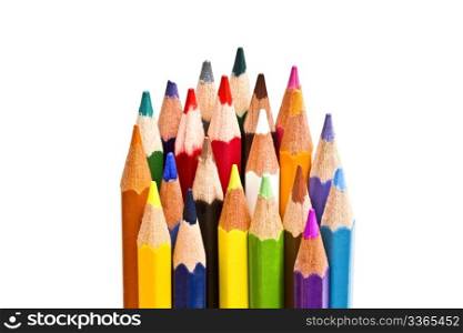 Colorful pencils on focus isolated on white background