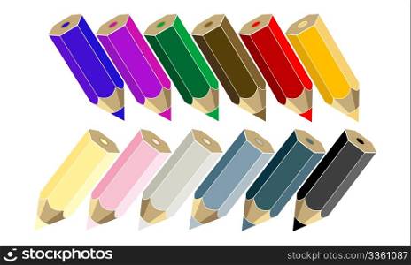 colorful pencils set over white background