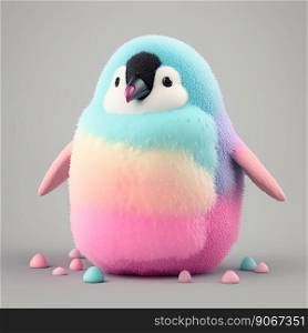 Colorful penguin with pastel colors. Cottony hair. Generative AI