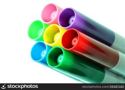 Colorful pens isolated over the white background