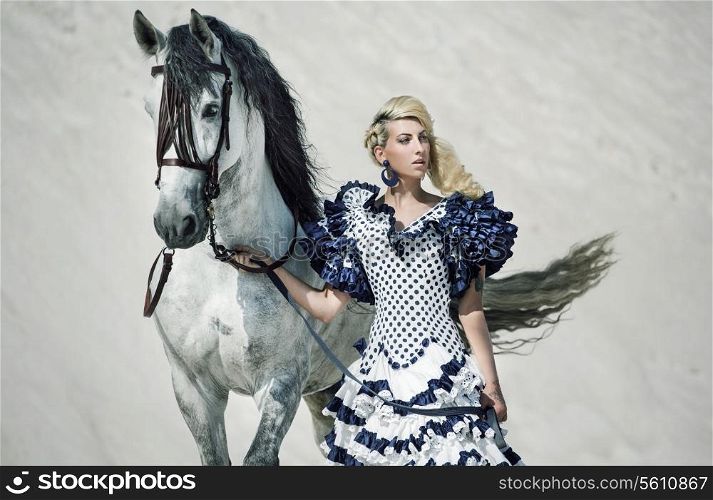 Colorful picture of the lady with white horse