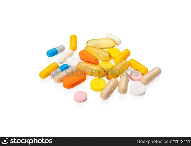 Colorful pills isolated on white background.. Colorful pills concept, isolated on white background