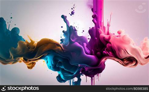 Colorful pink red rainbow smoke paint explosion, colour fume powder splash, motion of liquid ink dye in water, AI generated image.. Colorful pink red rainbow smoke paint explosion, colour fume powder splash, motion of liquid ink dye in water, AI generated.