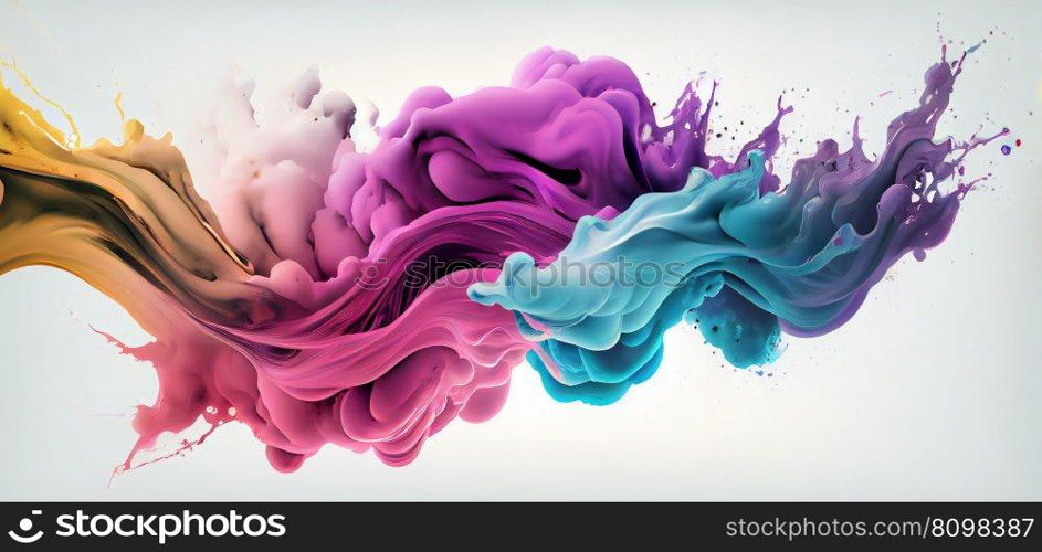 Colorful pink red rainbow smoke paint explosion, colour fume powder splash, motion of liquid ink dye in water, AI generated image.. Colorful pink red rainbow smoke paint explosion, colour fume powder splash, motion of liquid ink dye in water, AI generated.