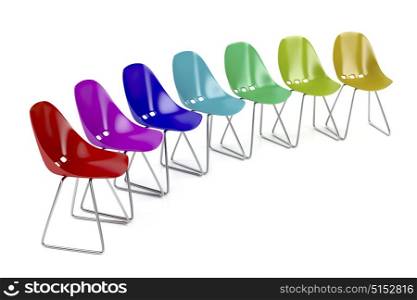 Colorful plastic chairs on white background