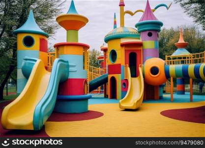 Colorful playground in the park. Generative AI