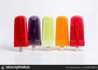 Colorful popsicle displayed against a plain white backdrop by Generative AI.
