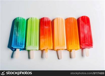 Colorful popsicle displayed against a plain white backdrop by Generative AI.