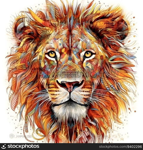 Colorful portrait of a lion. Hand-drawn vector illustration.