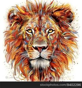 Colorful portrait of a lion. Hand-drawn vector illustration.